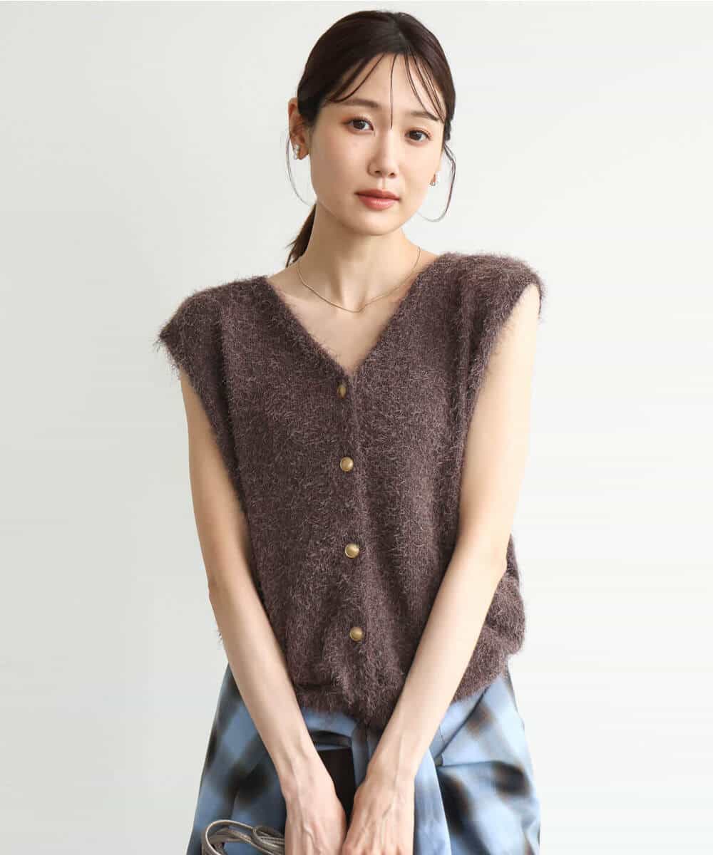 FKFJD22120 MK MICHEL KLEIN(MK ミッシェルクラン) [洗える]前後2wayシャギーニットジレ ピンクグレージュ