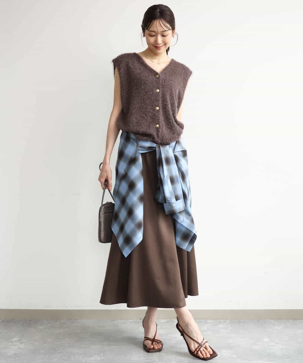 FKFJD22120 MK MICHEL KLEIN(MK ミッシェルクラン) [洗える]前後2wayシャギーニットジレ ピンクグレージュ