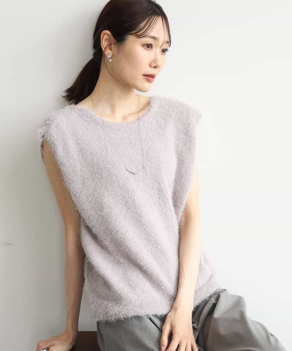FKFJD22120 MK MICHEL KLEIN(MK ミッシェルクラン) [洗える]前後2wayシャギーニットジレ ピンクグレージュ