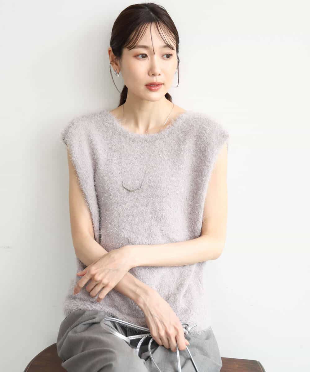 FKFJD22120 MK MICHEL KLEIN(MK ミッシェルクラン) [洗える]前後2wayシャギーニットジレ ピンクグレージュ