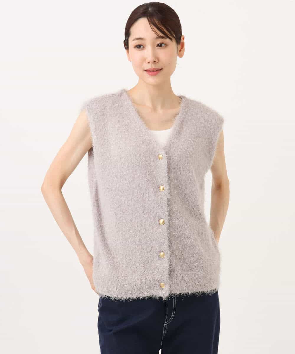 FKFJD22120 MK MICHEL KLEIN(MK ミッシェルクラン) [洗える]前後2wayシャギーニットジレ ピンクグレージュ