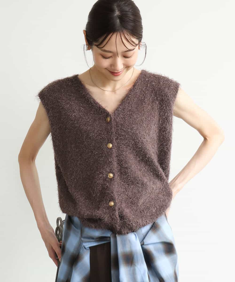 FKFJD22120 MK MICHEL KLEIN(MK ミッシェルクラン) [洗える]前後2wayシャギーニットジレ ブラウン