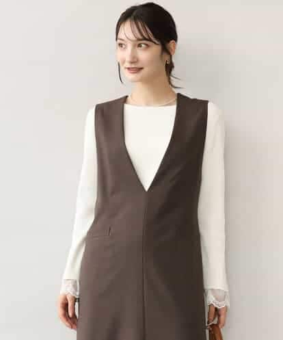 FKFJD31130 MK MICHEL KLEIN [洗える]袖レースデザインリブニット