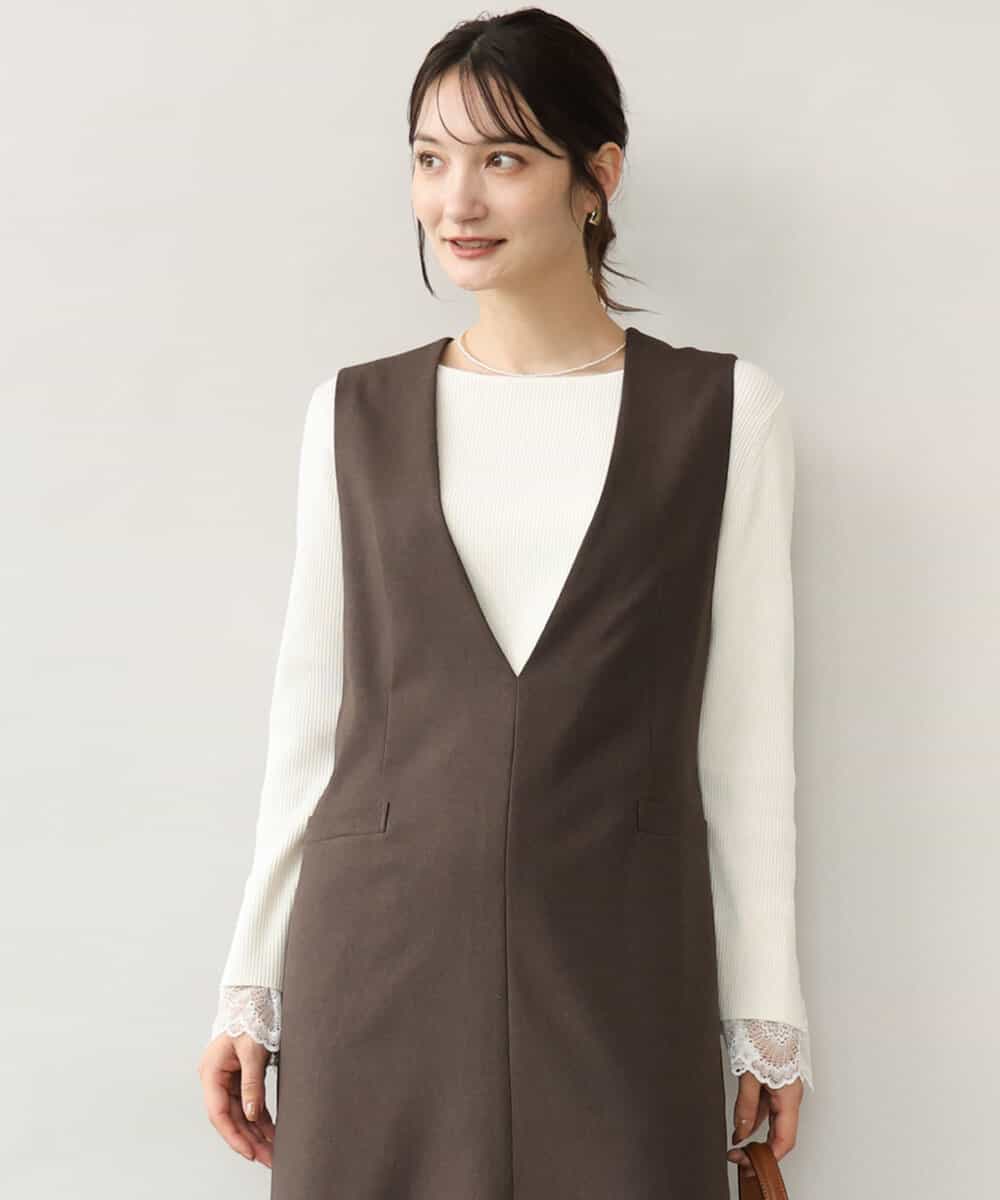 FKFJD31130 MK MICHEL KLEIN(MK ミッシェルクラン) [洗える]袖レースデザインリブニット アイボリー