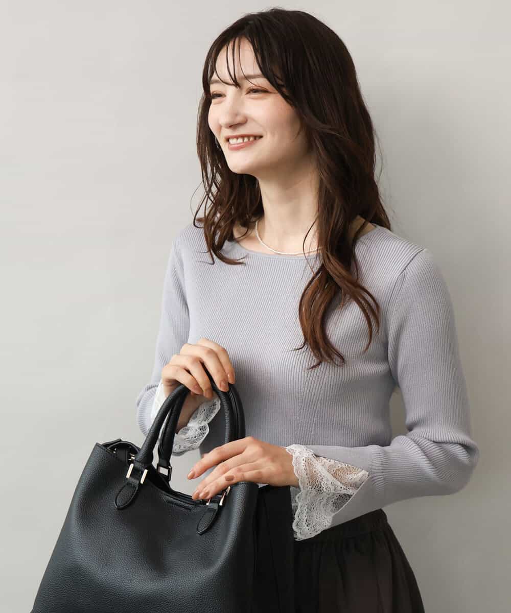 FKFJD31130 MK MICHEL KLEIN(MK ミッシェルクラン) [洗える]袖レースデザインリブニット グレー