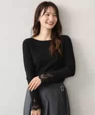 FKFJD31130 MK MICHEL KLEIN(MK ミッシェルクラン) [洗える]袖レースデザインリブニット ブラック