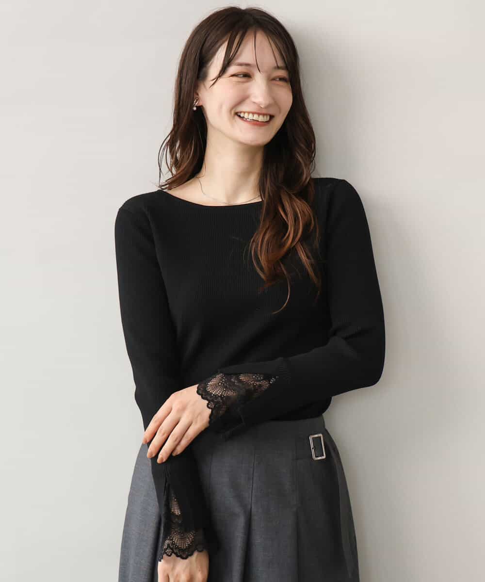 FKFJD31130 MK MICHEL KLEIN(MK ミッシェルクラン) [洗える]袖レースデザインリブニット ブラック