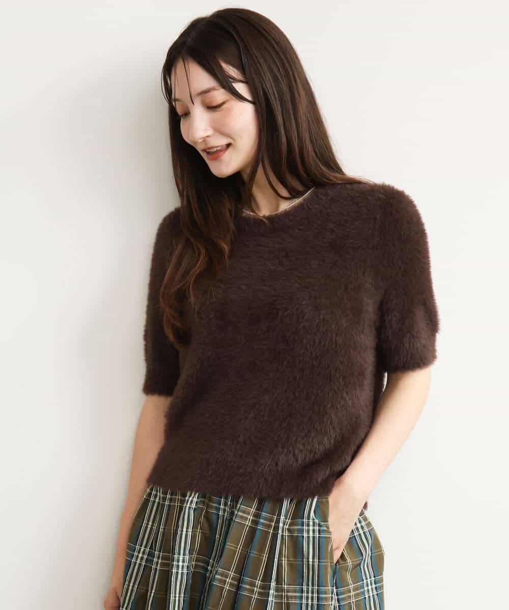 FKFJD32130 MK MICHEL KLEIN(MK ミッシェルクラン) [洗える]半袖シャギーニット マスタード