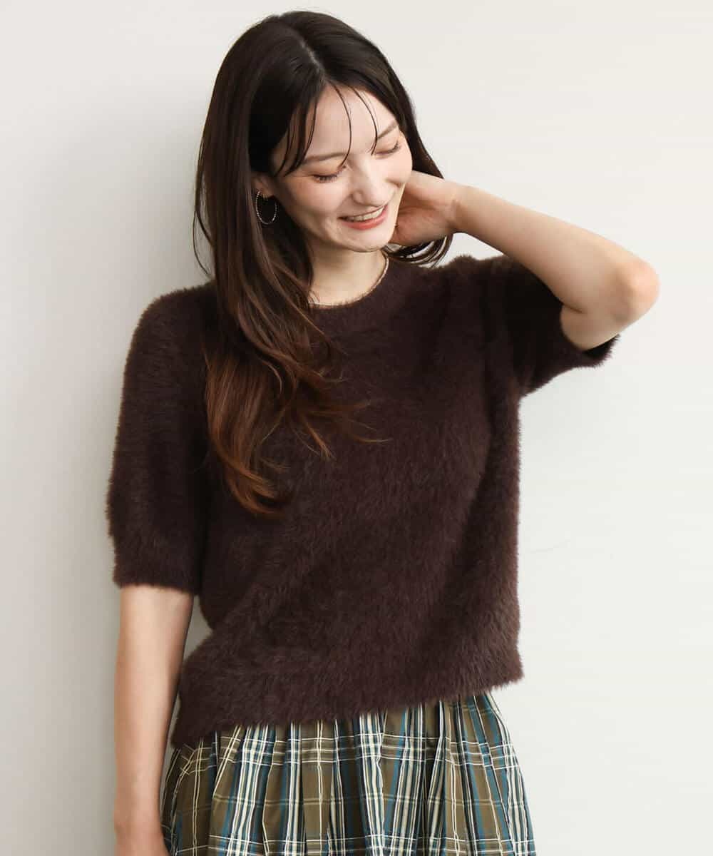 FKFJD32130 MK MICHEL KLEIN(MK ミッシェルクラン) [洗える]半袖シャギーニット マスタード