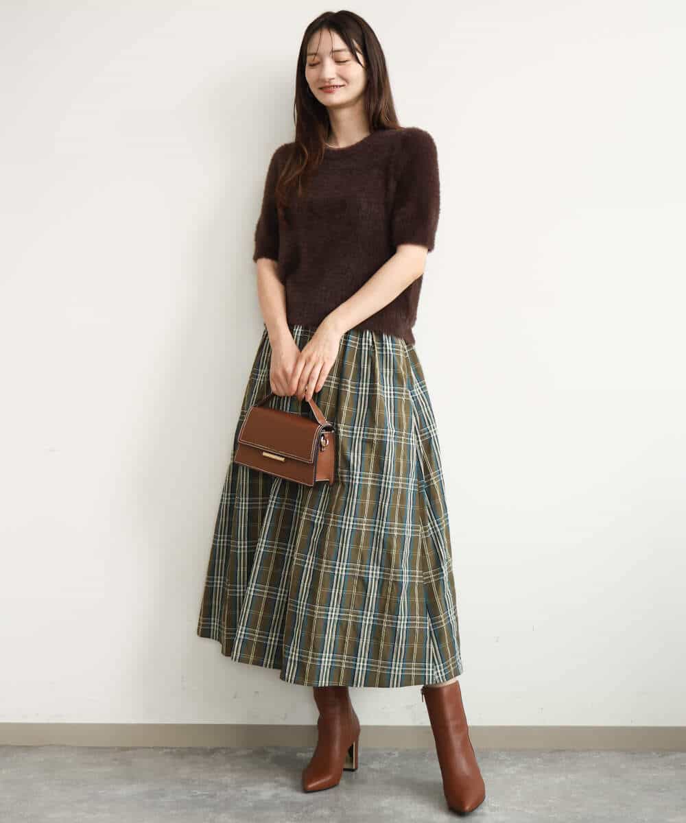 FKFJD32130 MK MICHEL KLEIN(MK ミッシェルクラン) [洗える]半袖シャギーニット マスタード