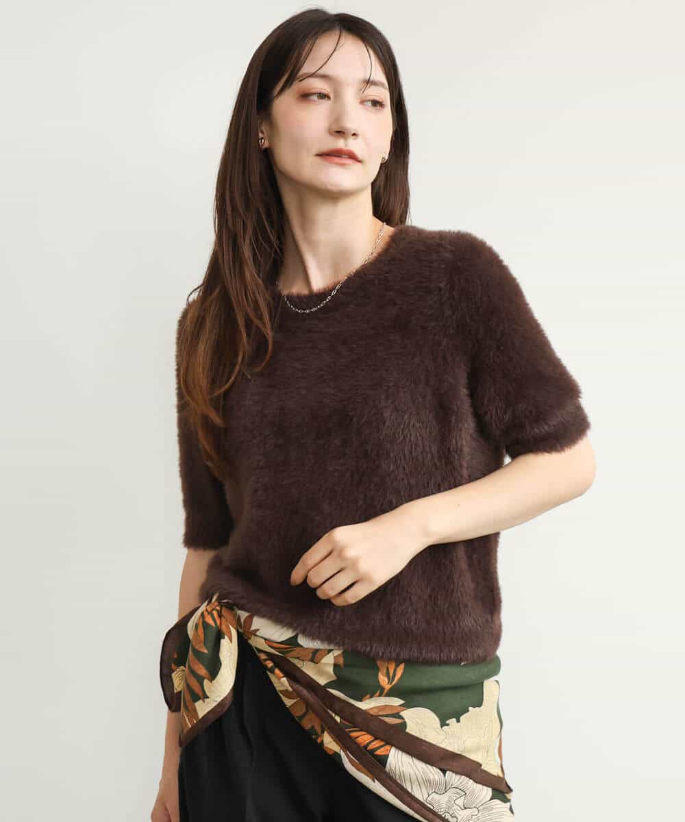 FKFJD32130 MK MICHEL KLEIN(MK ミッシェルクラン) [洗える]半袖シャギーニット マスタード