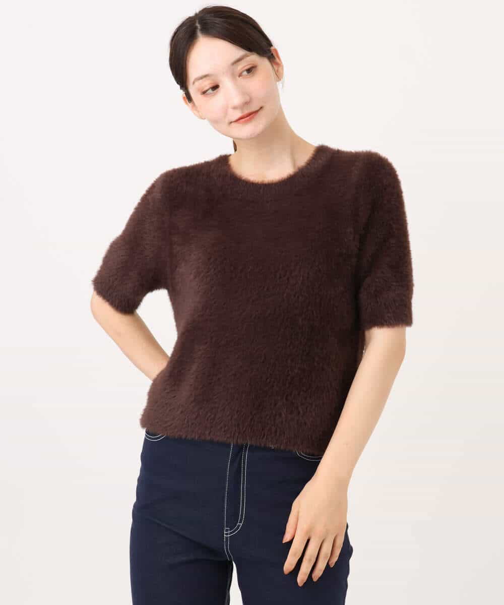 FKFJD32130 MK MICHEL KLEIN(MK ミッシェルクラン) [洗える]半袖シャギーニット マスタード