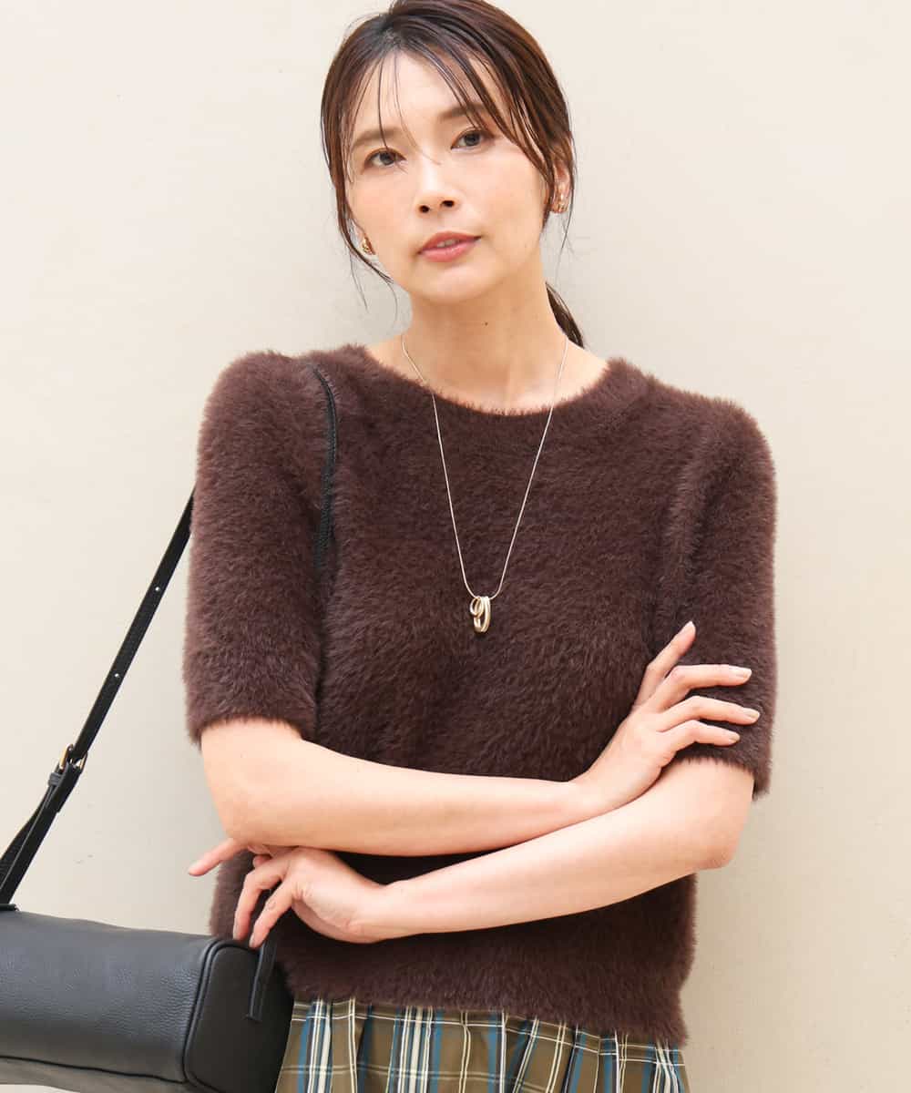 FKFJD32130 MK MICHEL KLEIN(MK ミッシェルクラン) [洗える]半袖シャギーニット マスタード