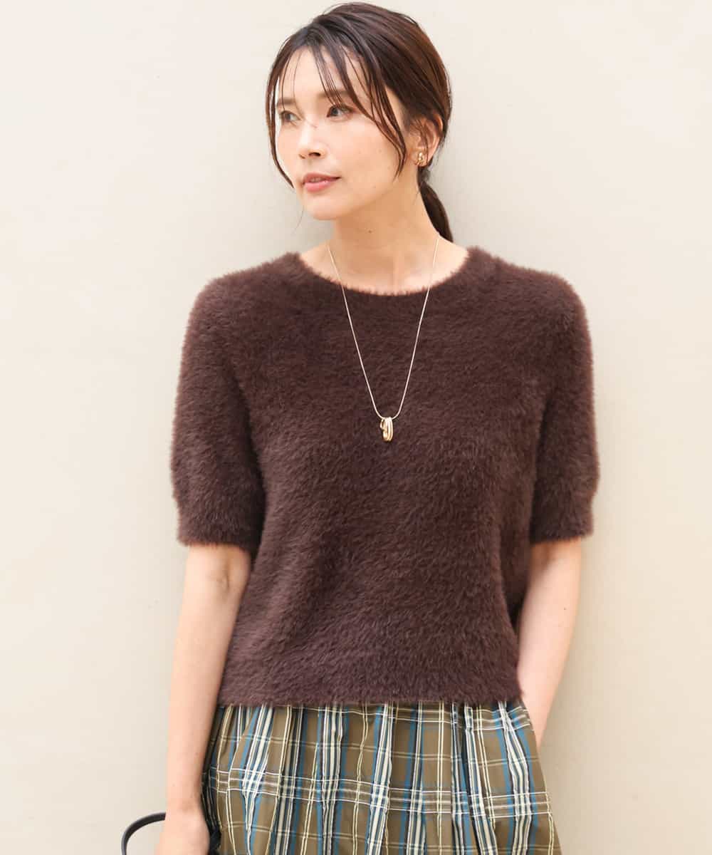 FKFJD32130 MK MICHEL KLEIN(MK ミッシェルクラン) [洗える]半袖シャギーニット マスタード