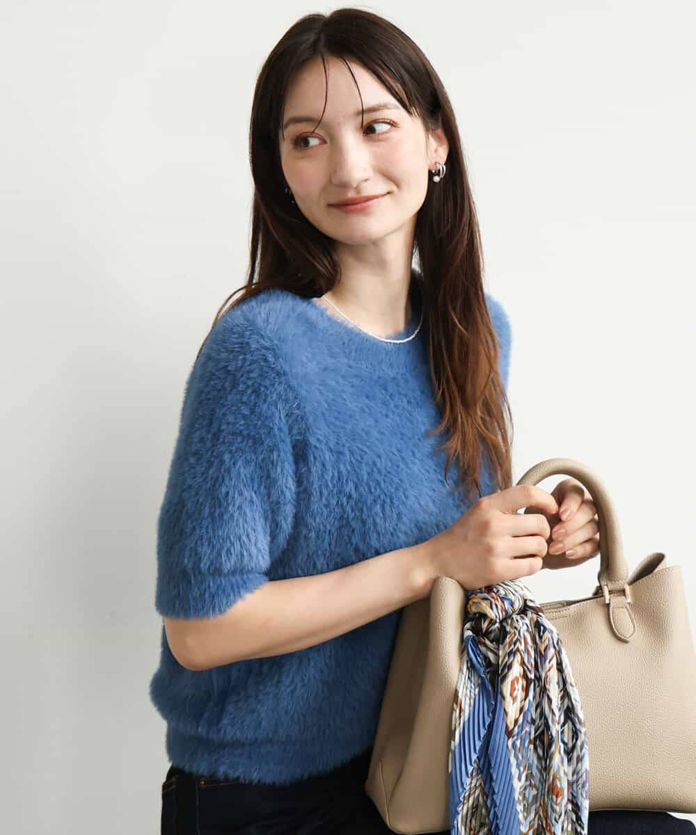 FKFJD32130 MK MICHEL KLEIN(MK ミッシェルクラン) [洗える]半袖シャギーニット ブルー