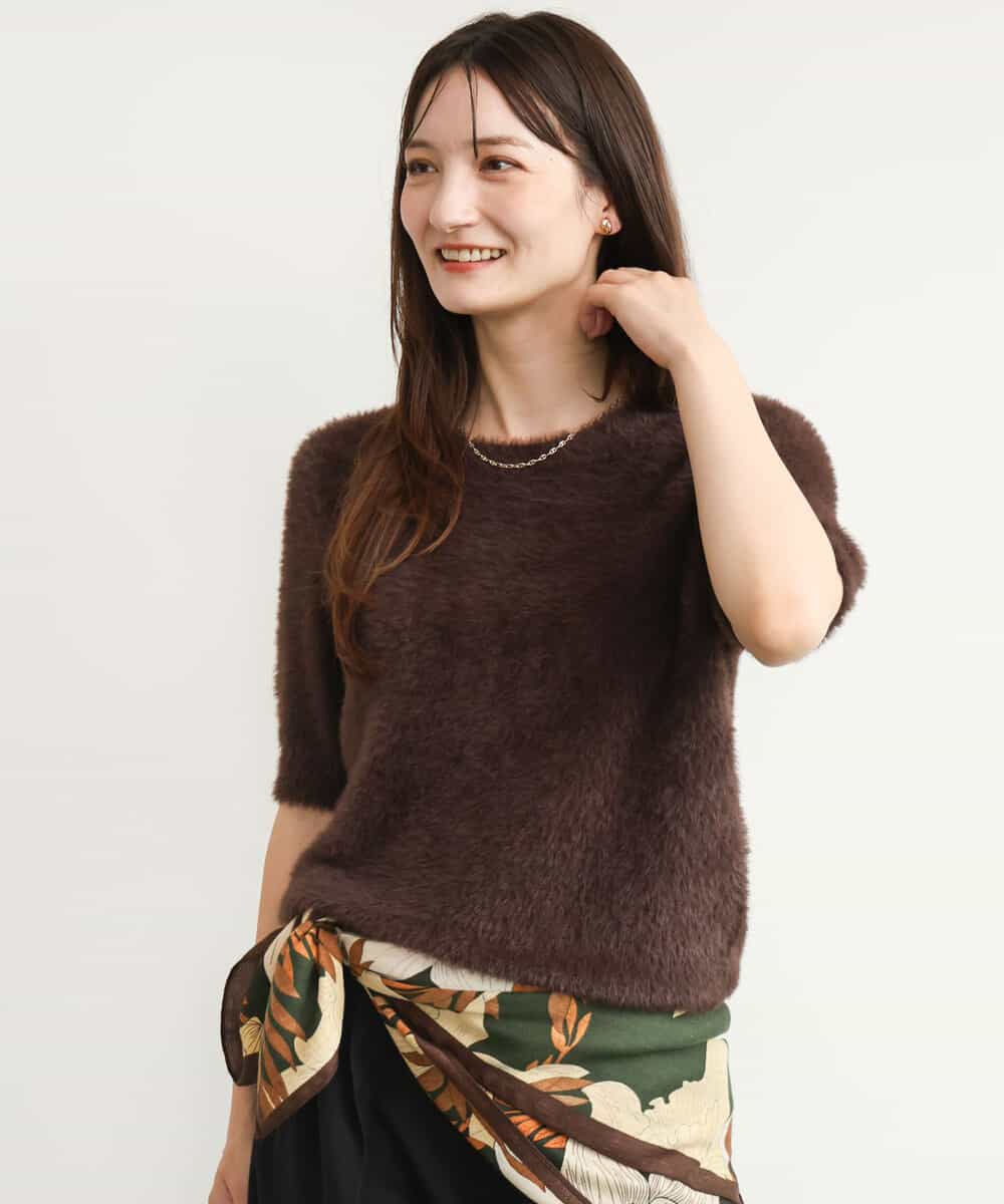 FKFJD32130 MK MICHEL KLEIN(MK ミッシェルクラン) [洗える]半袖シャギーニット ブラウン