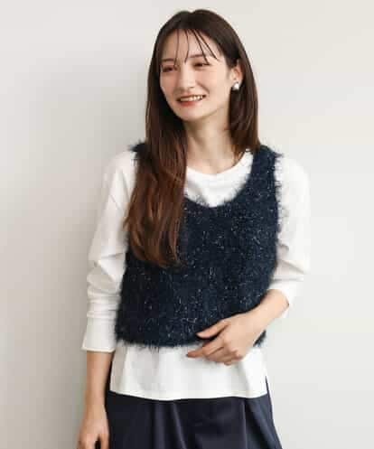 FKFJD33070 MK MICHEL KLEIN [洗える/前後2way]ラメフェザーヤーンニットジレ