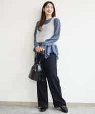 FKFJD33070 MK MICHEL KLEIN(MK ミッシェルクラン) [洗える/前後2way]ラメフェザーヤーンニットジレ ネイビー