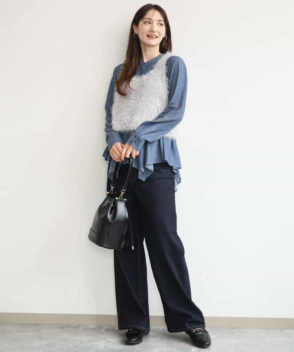 FKFJD33070 MK MICHEL KLEIN(MK ミッシェルクラン) [洗える/前後2way]ラメフェザーヤーンニットジレ ネイビー