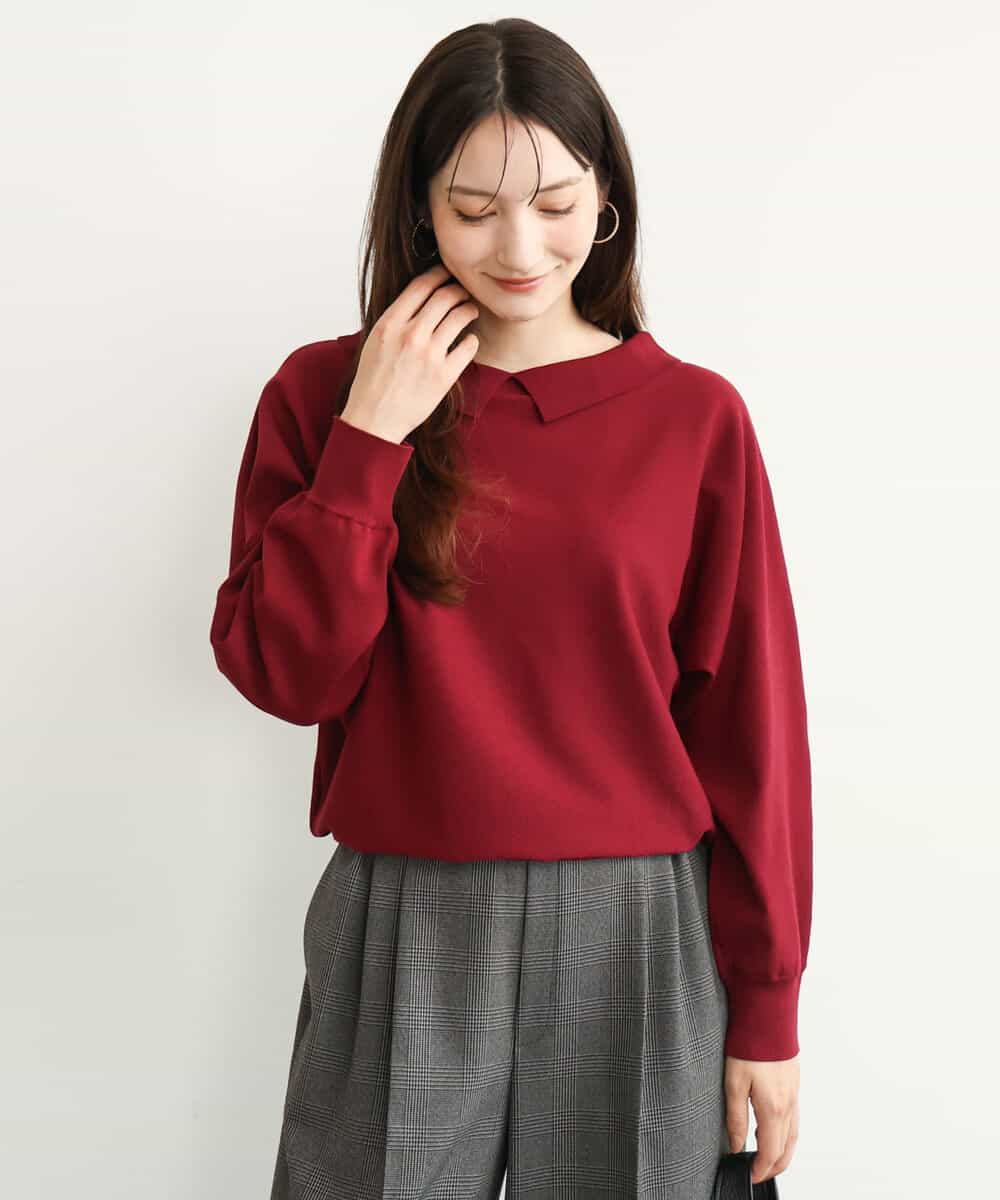 FKFJD34140 MK MICHEL KLEIN(MK ミッシェルクラン) [洗える/前後2way]ロールネックカラードルマンニット レッド