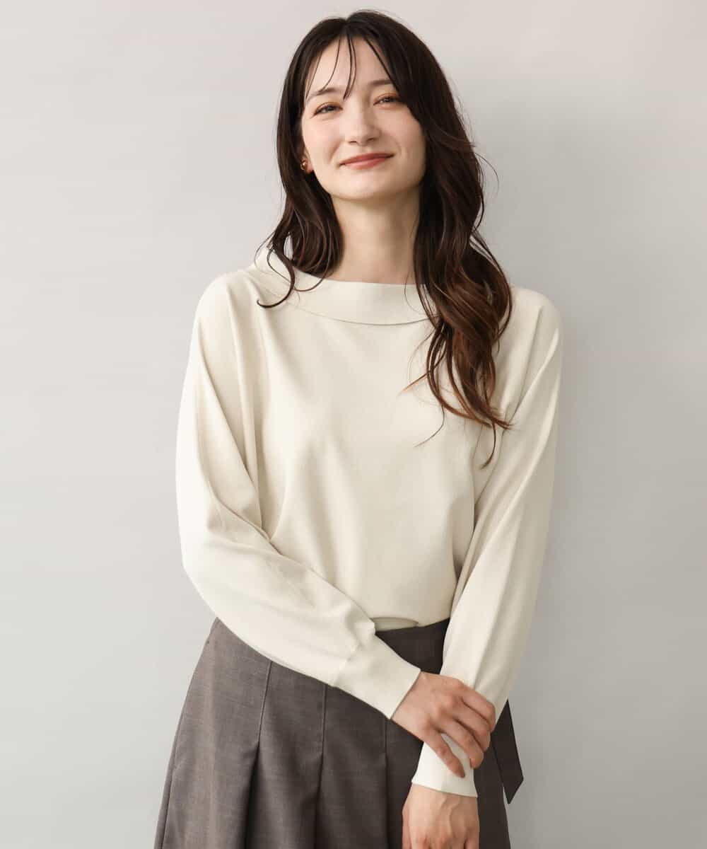 FKFJD34140 MK MICHEL KLEIN(MK ミッシェルクラン) [洗える/前後2way]ロールネックカラードルマンニット アイボリー