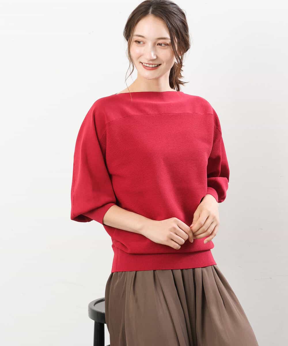 FKFJS18130 MK MICHEL KLEIN(MK ミッシェルクラン) ボートネックニット/洗える レッド