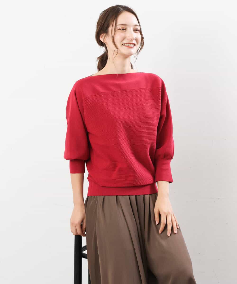 FKFJS18130 MK MICHEL KLEIN(MK ミッシェルクラン) ボートネックニット/洗える ブルー