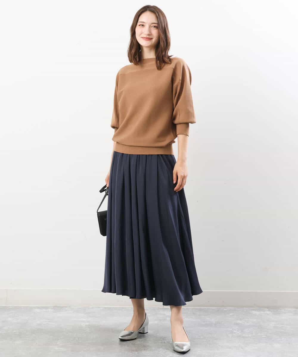 FKFJS18130 MK MICHEL KLEIN(MK ミッシェルクラン) ボートネックニット/洗える ブルー