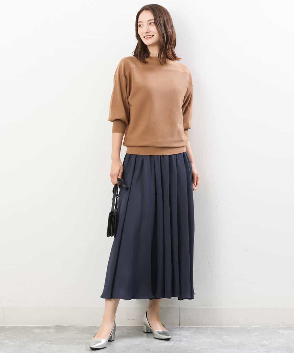 FKFJS18130 MK MICHEL KLEIN(MK ミッシェルクラン) ボートネックニット/洗える ブルー