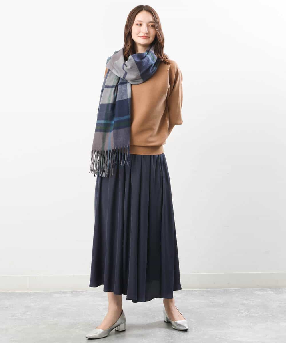 FKFJS18130 MK MICHEL KLEIN(MK ミッシェルクラン) ボートネックニット/洗える ブルー