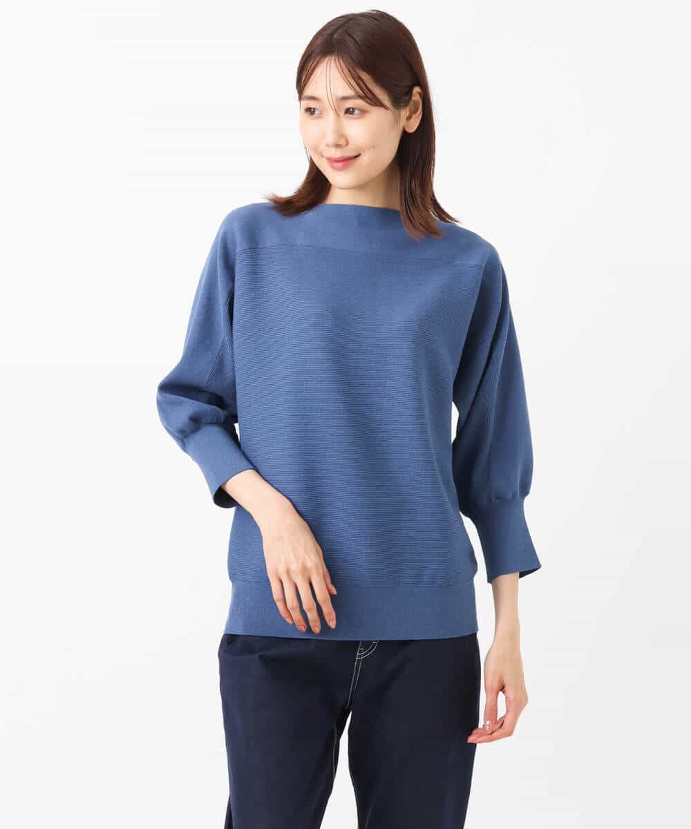 FKFJS18130 MK MICHEL KLEIN(MK ミッシェルクラン) ボートネックニット/洗える ブルー