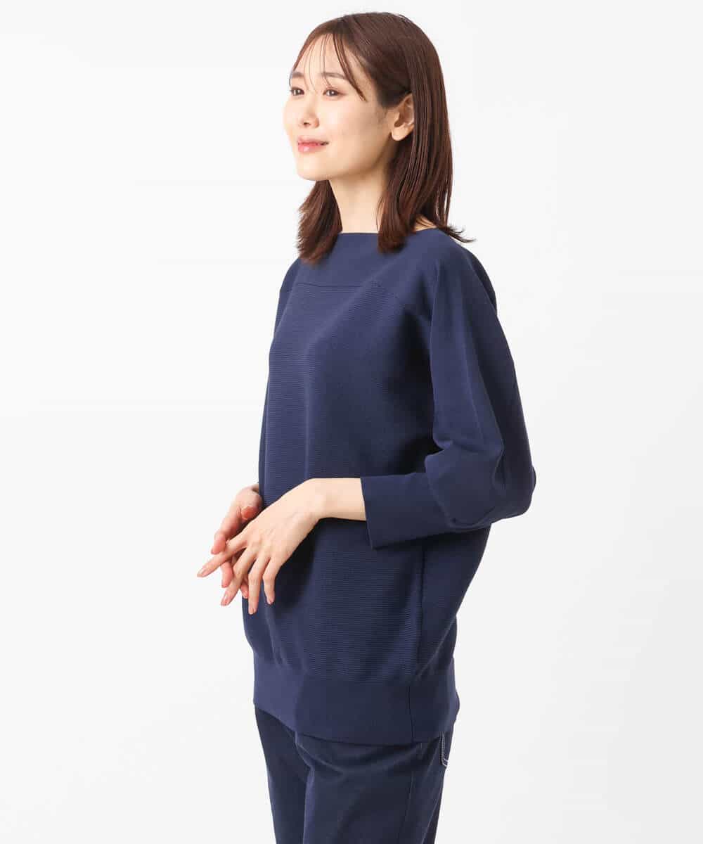 FKFJS18130 MK MICHEL KLEIN(MK ミッシェルクラン) ボートネックニット/洗える ブルー