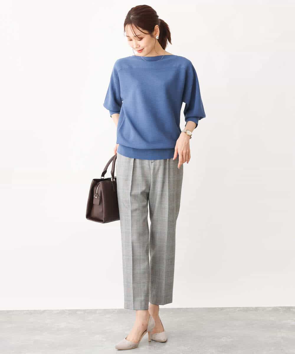 FKFJS18130 MK MICHEL KLEIN(MK ミッシェルクラン) ボートネックニット/洗える ブルー