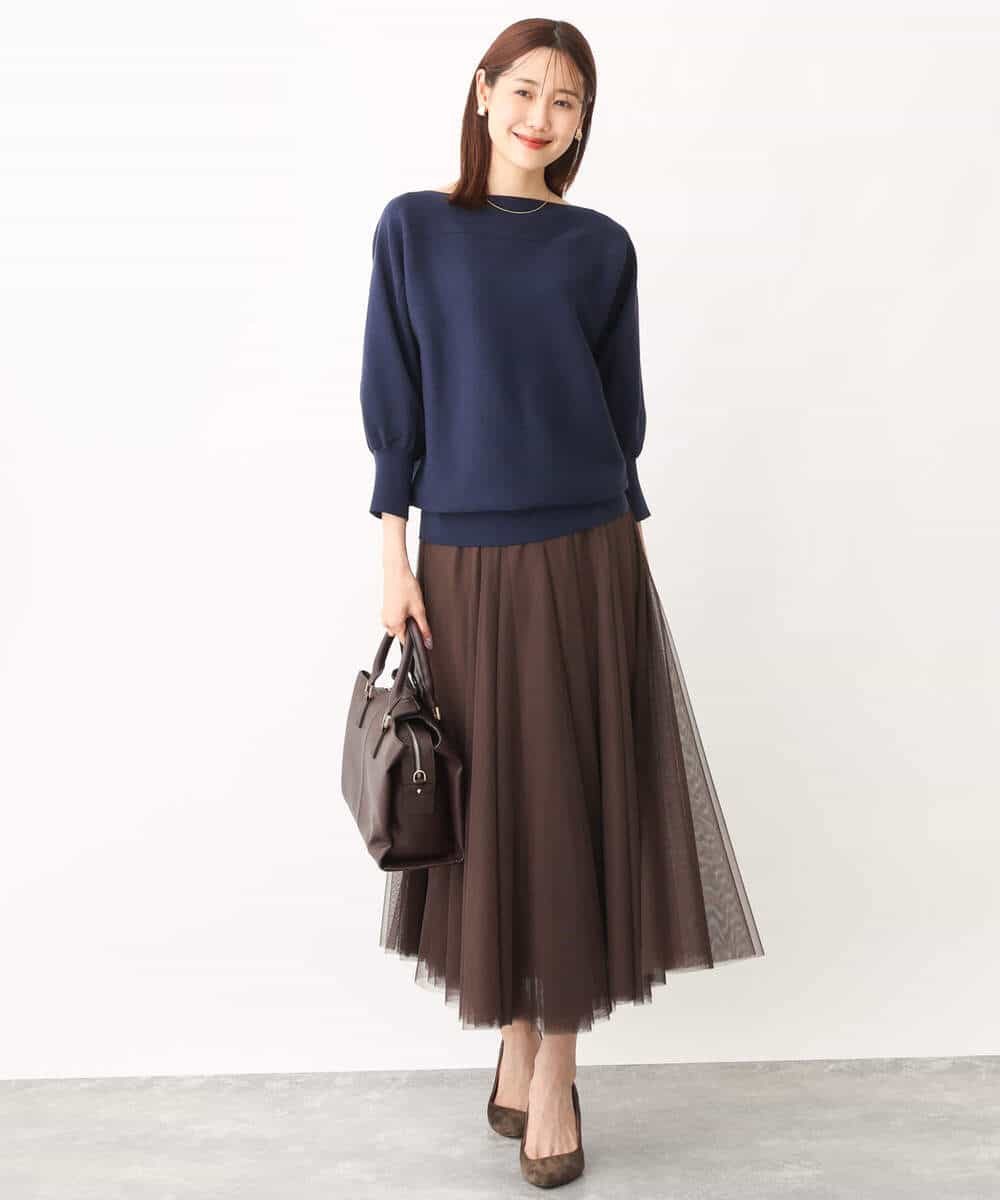 FKFJS18130 MK MICHEL KLEIN(MK ミッシェルクラン) ボートネックニット/洗える ブルー
