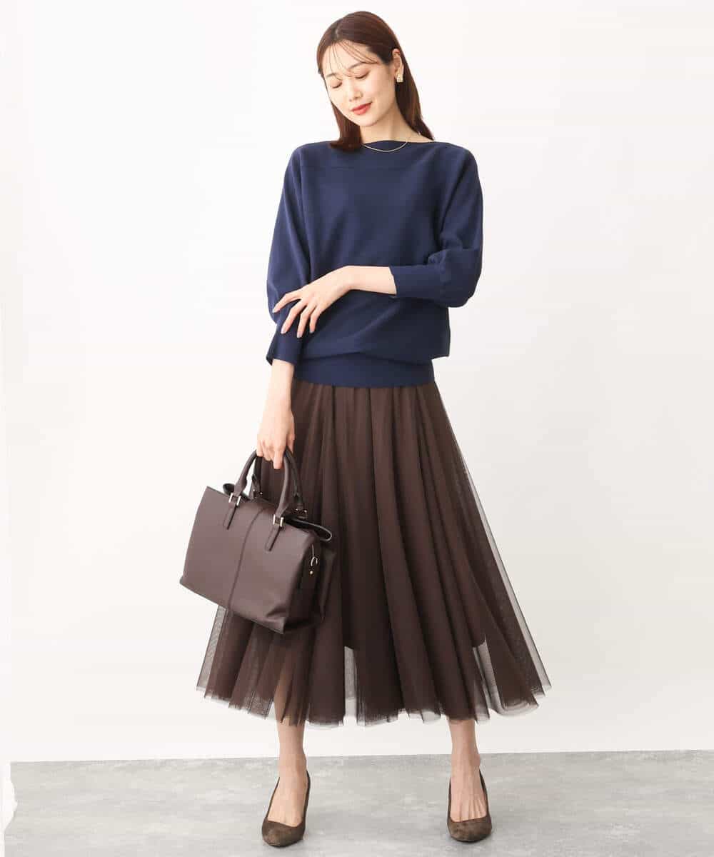 FKFJS18130 MK MICHEL KLEIN(MK ミッシェルクラン) ボートネックニット/洗える ブルー