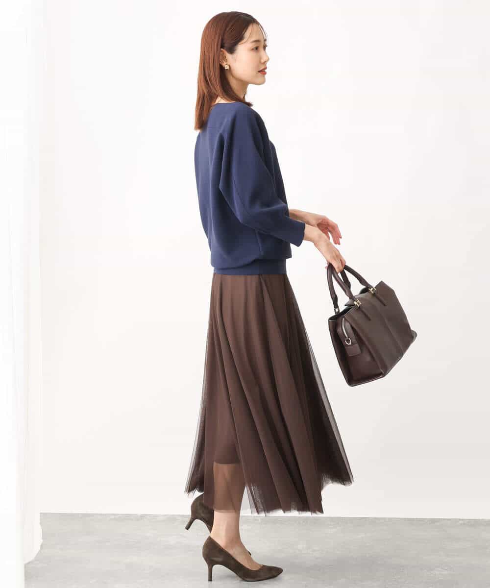FKFJS18130 MK MICHEL KLEIN(MK ミッシェルクラン) ボートネックニット/洗える ブルー