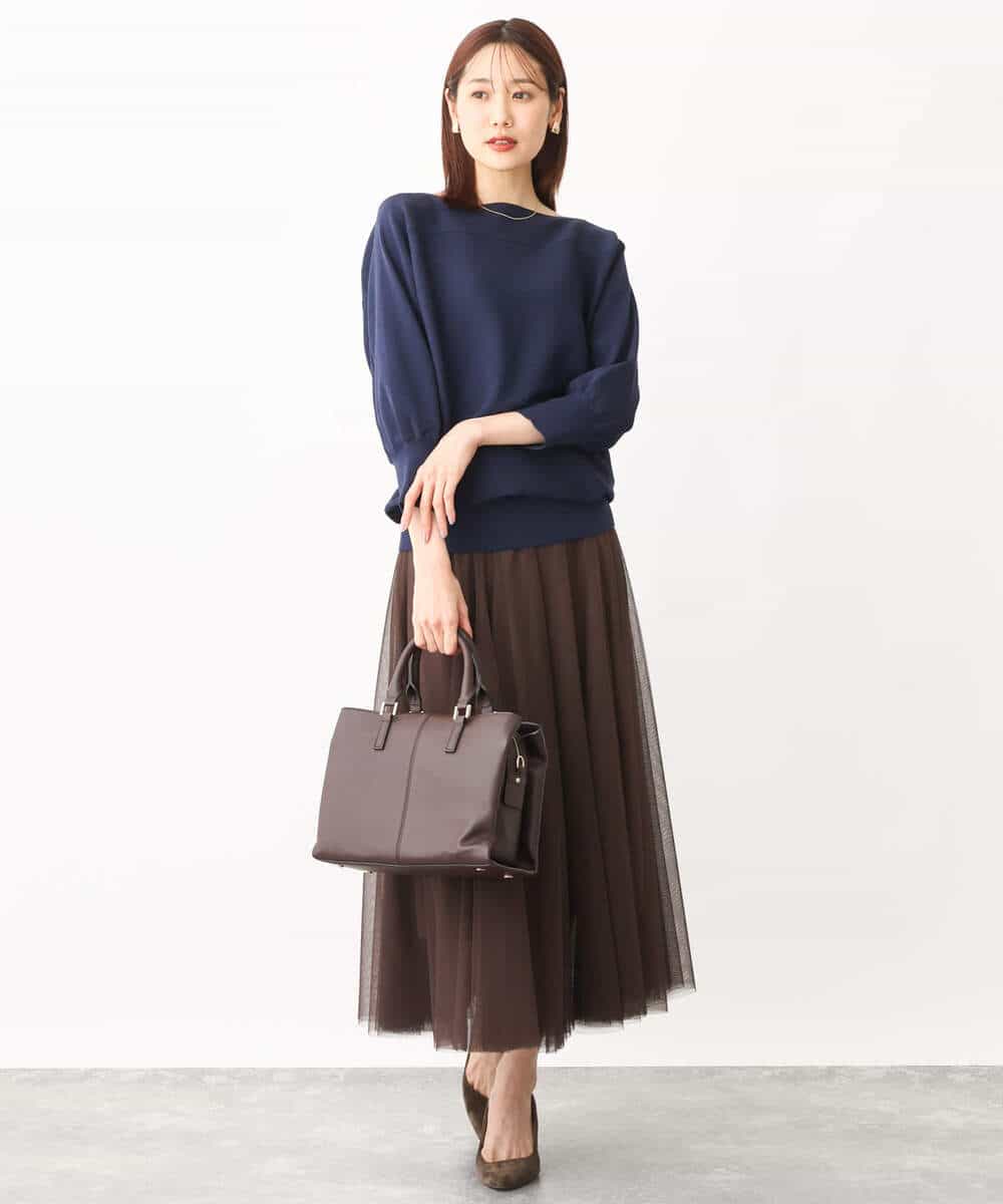 FKFJS18130 MK MICHEL KLEIN(MK ミッシェルクラン) ボートネックニット/洗える ブルー