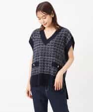 FKFJS38130 MK MICHEL KLEIN(MK ミッシェルクラン) ツイード調Vネックニットベスト/洗える ベージュ