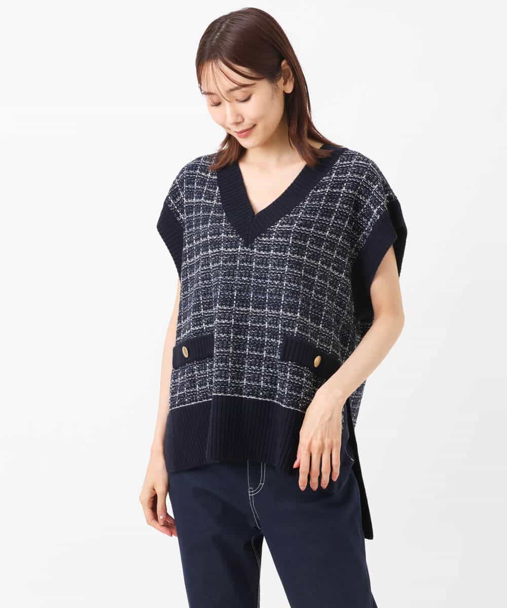 FKFJS38130 MK MICHEL KLEIN(MK ミッシェルクラン) ツイード調Vネックニットベスト/洗える ベージュ