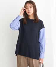 FKFJS40140 MK MICHEL KLEIN(MK ミッシェルクラン) ストライプスリーブレイヤードニット/洗える ネイビー