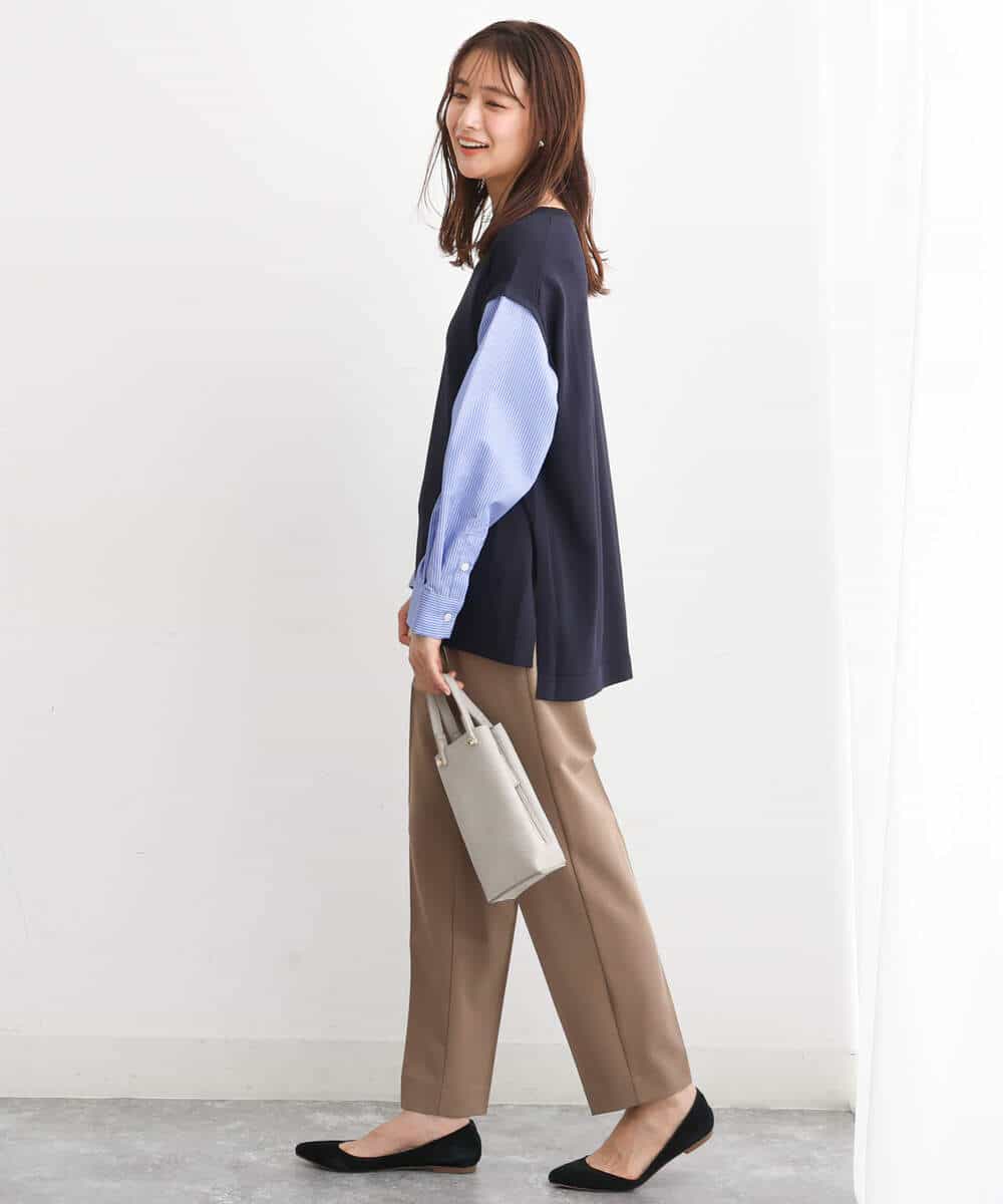 FKFJS40140 MK MICHEL KLEIN(MK ミッシェルクラン) ストライプスリーブレイヤードニット/洗える ネイビー