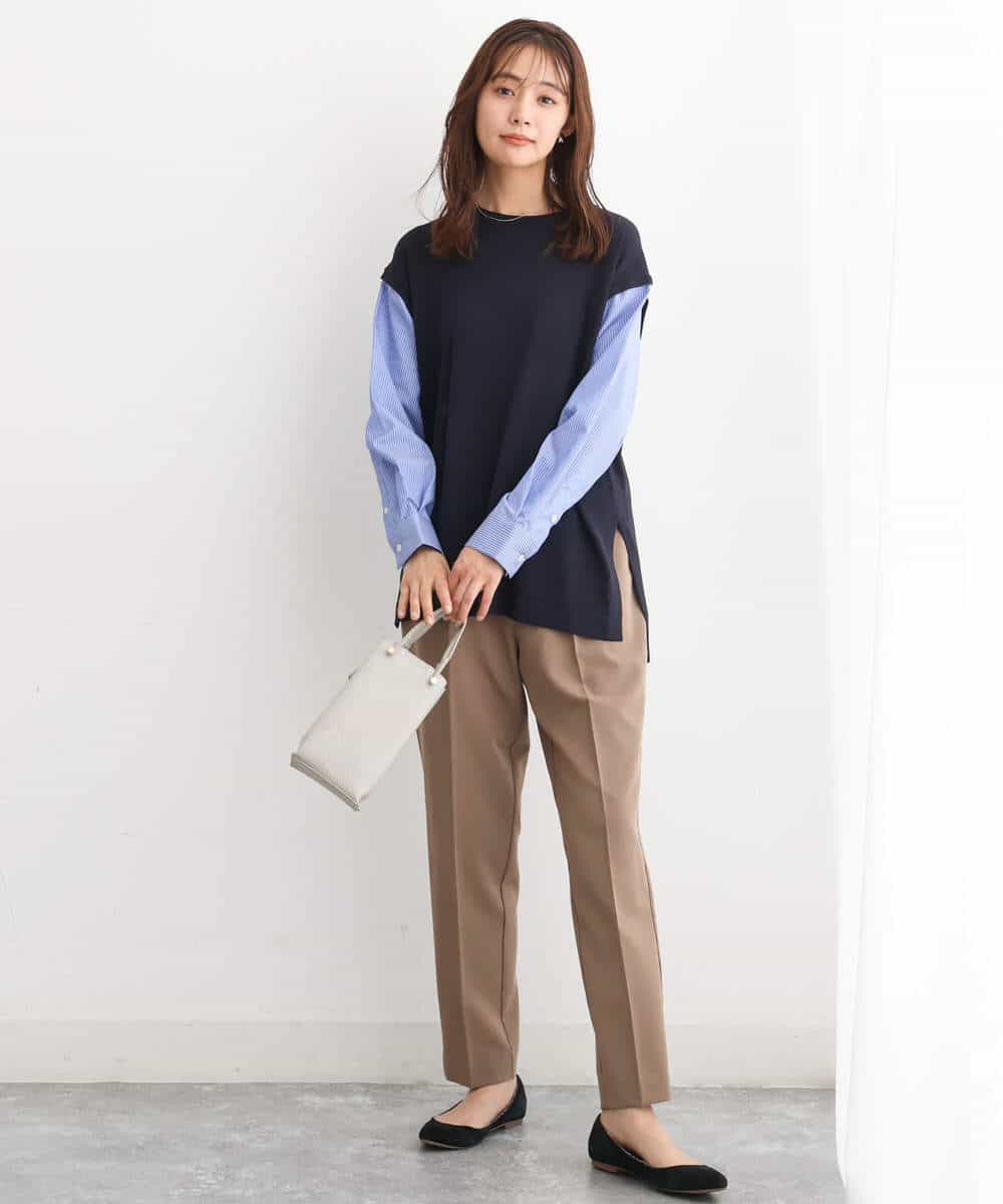 FKFJS40140 MK MICHEL KLEIN(MK ミッシェルクラン) ストライプスリーブレイヤードニット/洗える ネイビー