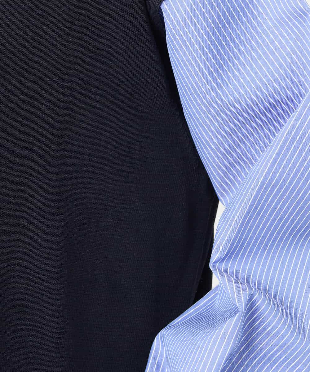 FKFJS40140 MK MICHEL KLEIN(MK ミッシェルクラン) ストライプスリーブレイヤードニット/洗える ネイビー