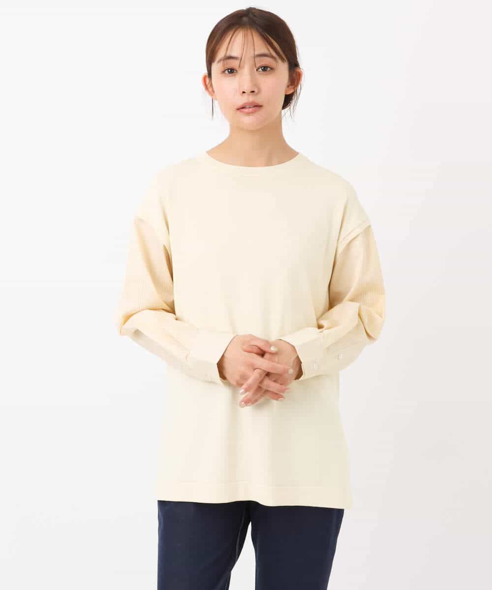 FKFJS40140 MK MICHEL KLEIN(MK ミッシェルクラン) ストライプスリーブレイヤードニット/洗える ネイビー