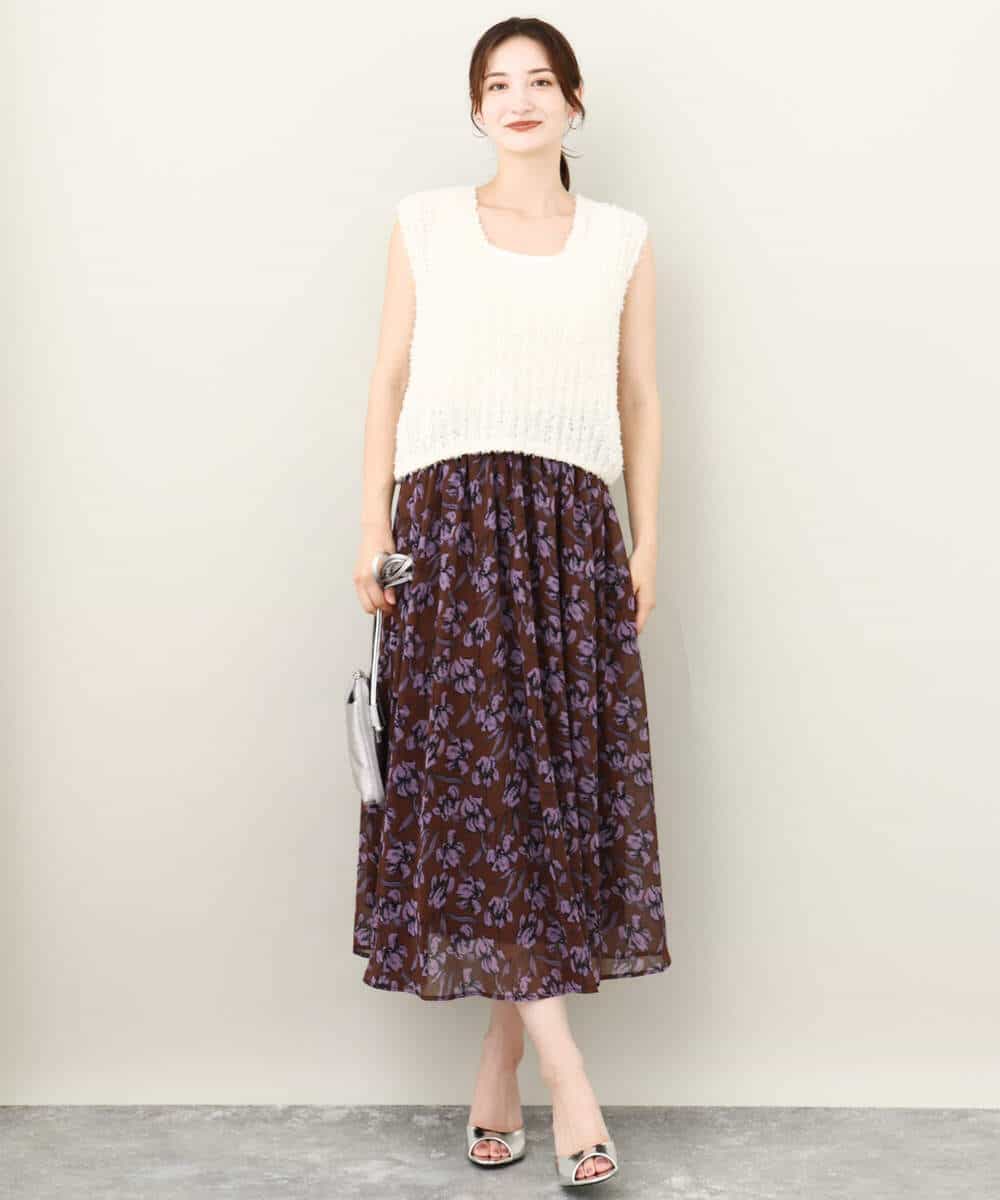 FKFJV20090 MK MICHEL KLEIN(MK ミッシェルクラン) リボンヤーンニットベスト/洗える パープル