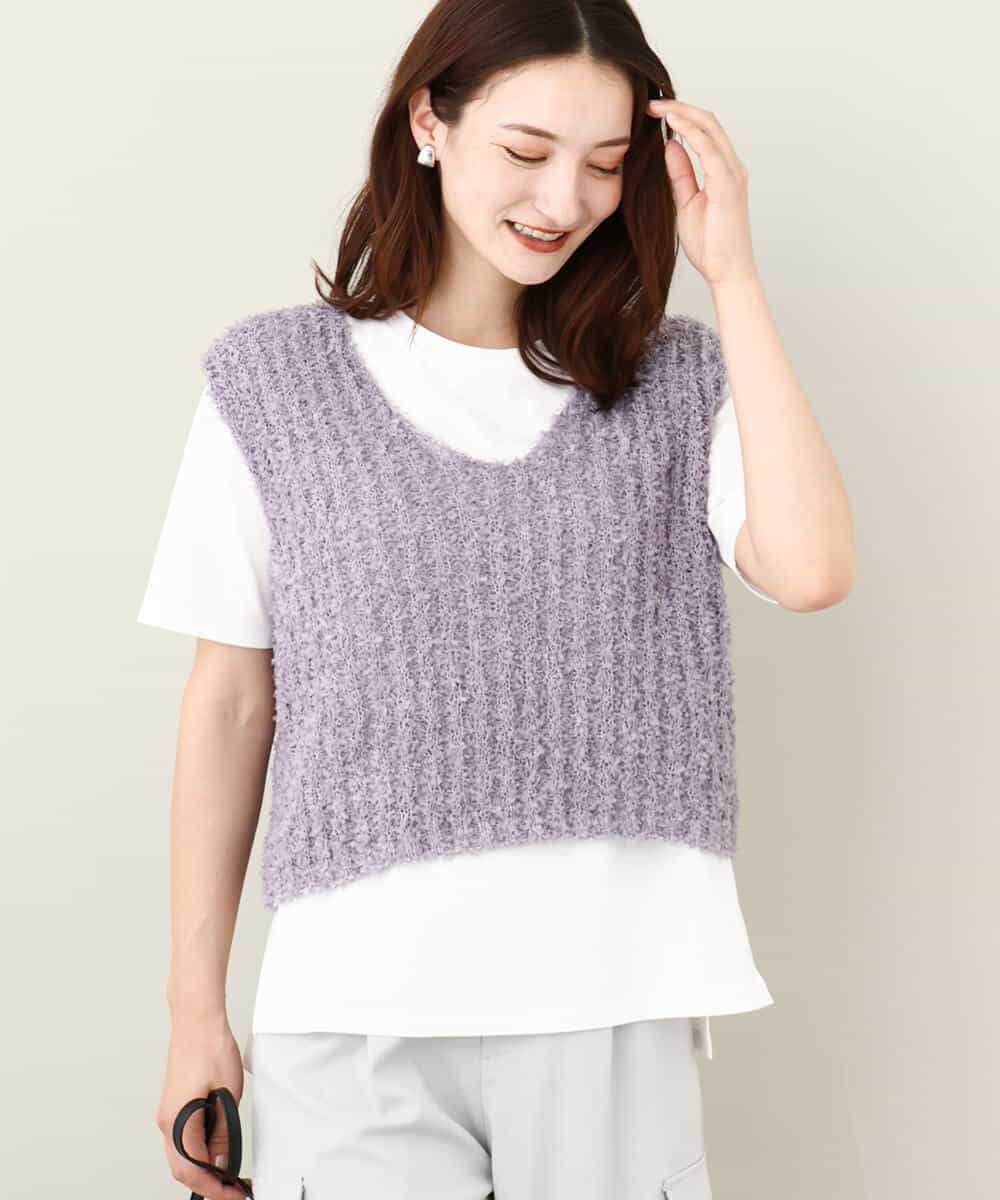 FKFJV20090 MK MICHEL KLEIN(MK ミッシェルクラン) リボンヤーンニットベスト/洗える パープル