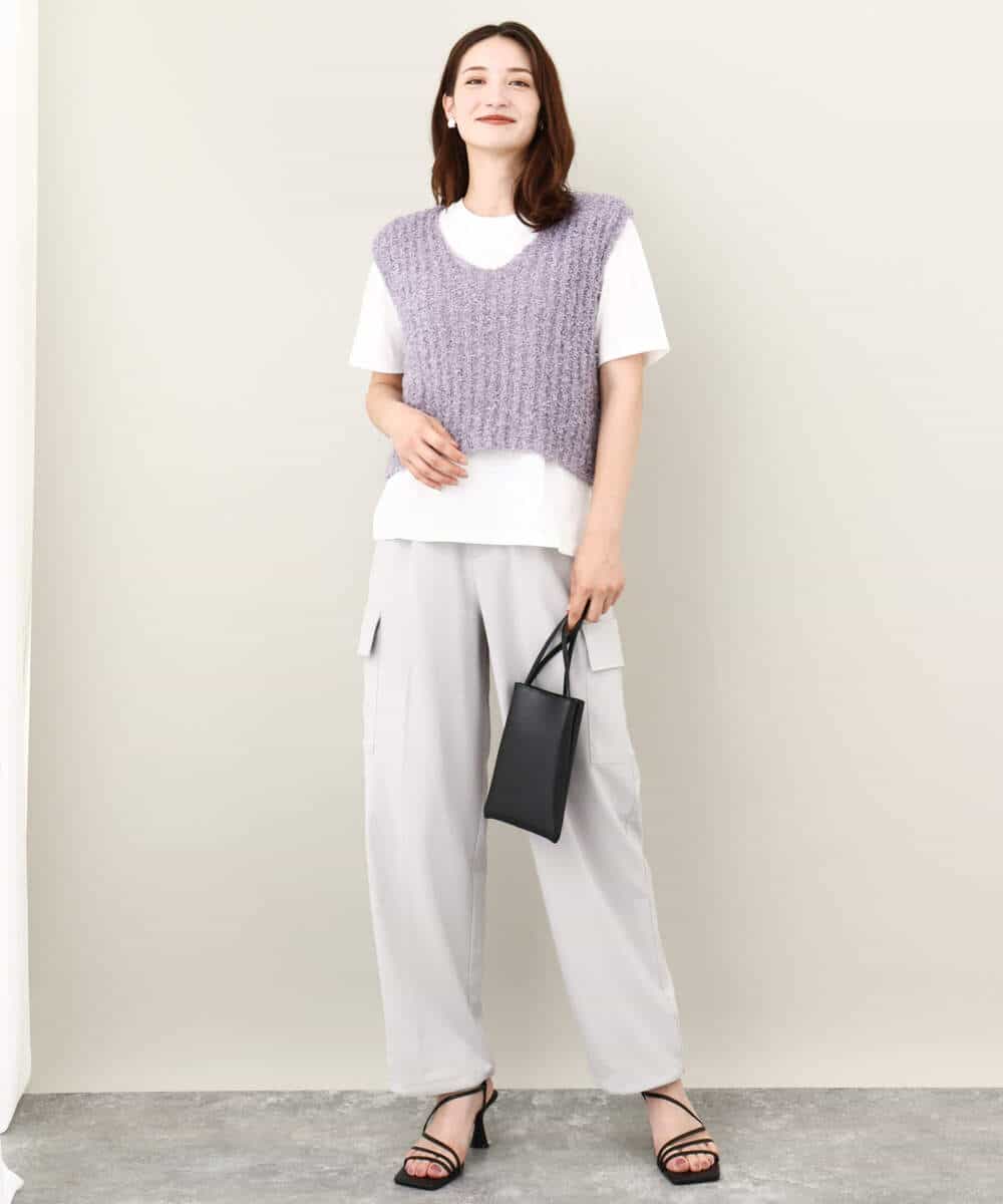 FKFJV20090 MK MICHEL KLEIN(MK ミッシェルクラン) リボンヤーンニットベスト/洗える パープル