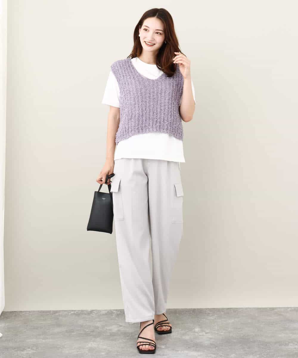 FKFJV20090 MK MICHEL KLEIN(MK ミッシェルクラン) リボンヤーンニットベスト/洗える パープル