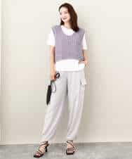 FKFJV20090 MK MICHEL KLEIN(MK ミッシェルクラン) リボンヤーンニットベスト/洗える パープル