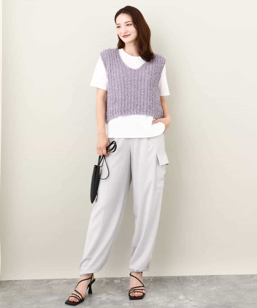 FKFJV20090 MK MICHEL KLEIN(MK ミッシェルクラン) リボンヤーンニットベスト/洗える パープル